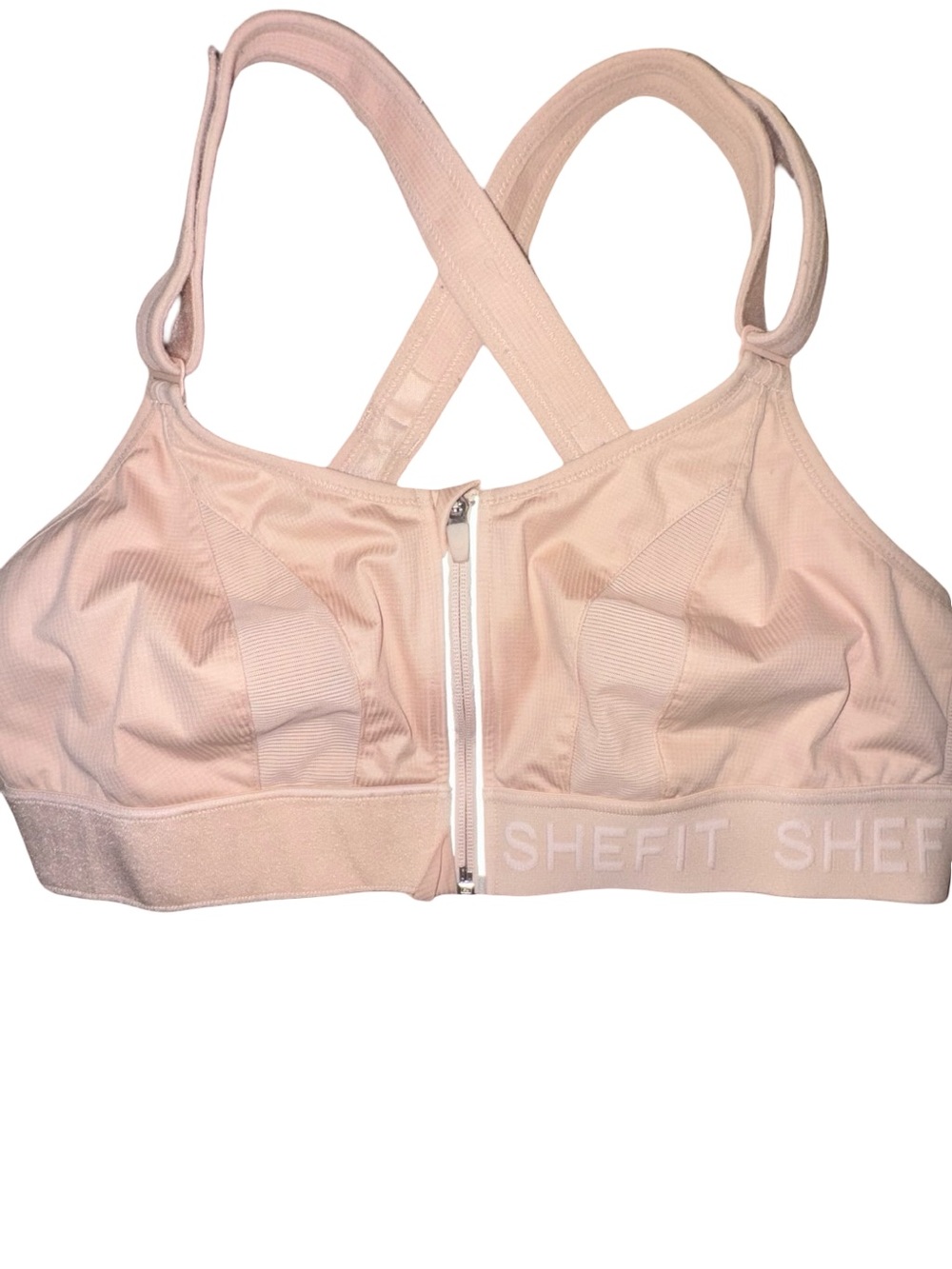 SHEFIT nude Cross-Back Adjustable Velcro Support Sports Bra size 1 luxe XL